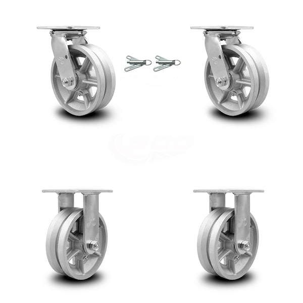 6 Inch V Groove Semi Steel Caster Set with Ball Bearings 2 Swivel Lock 2 Rigid